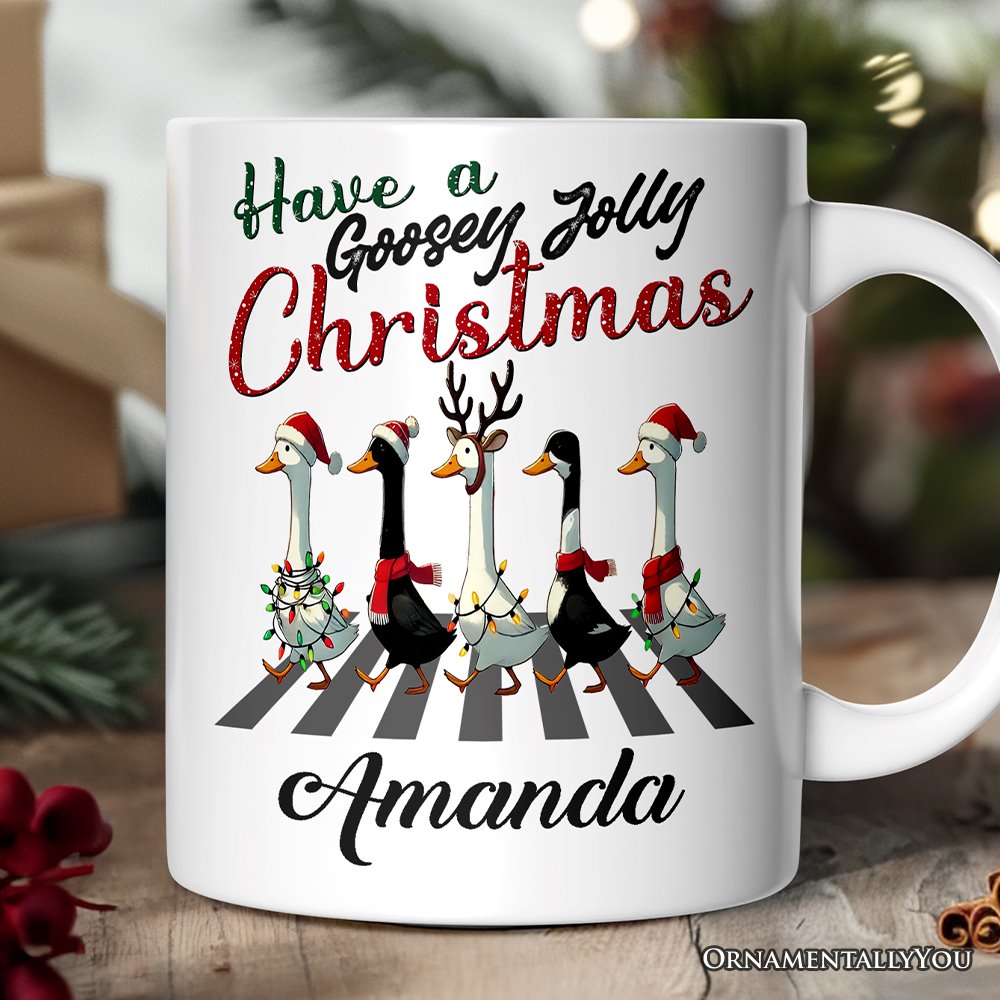 Goosey Jolly Christmas Personalized Mug, Funny Farm Lover Gift with Custom Name