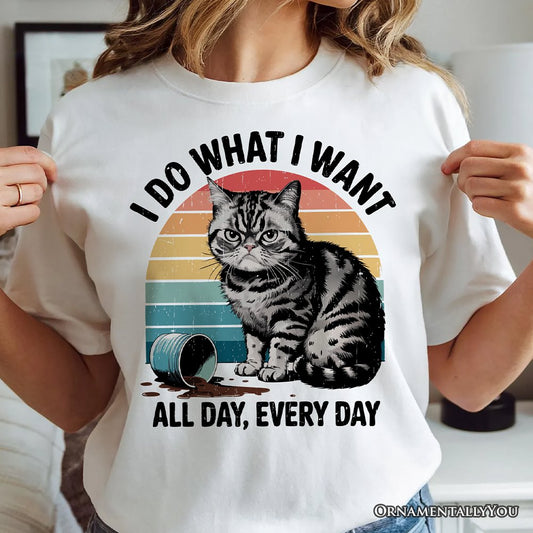I Do What I Want Cat Retro T-Shirt, Unisex Sarcastic White Tee for Cat Lovers