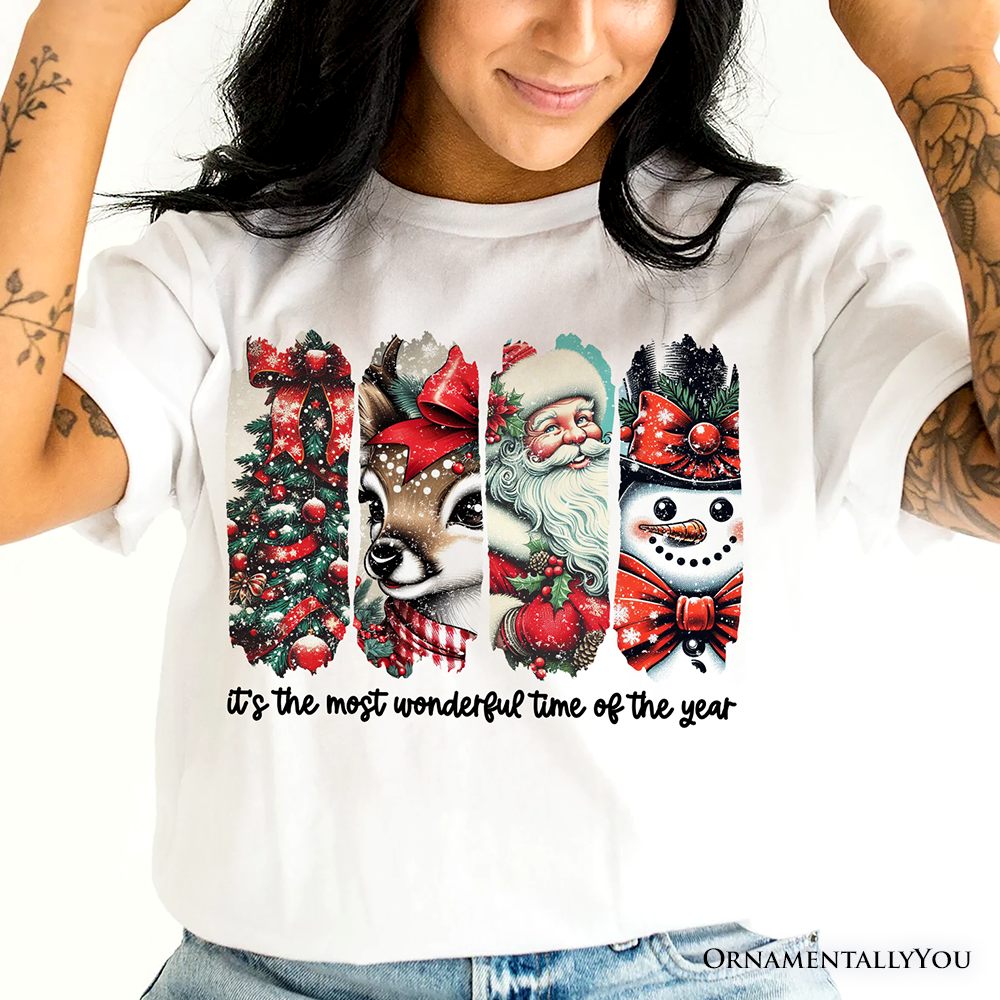 It's Most Wonderful Time Of The Year T‑Shirt, Reindeer, Santa, Snowman Vintage Tee for Christmas