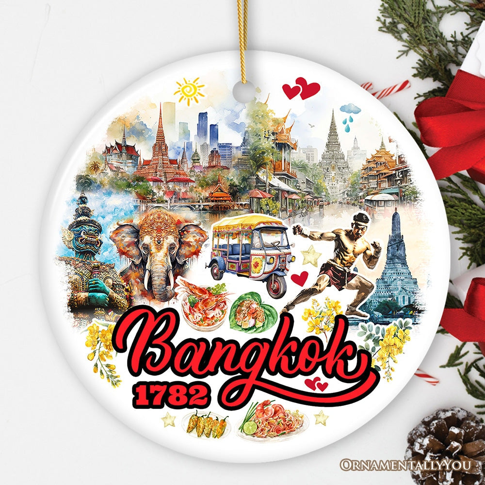 Lively Bangkok City Artistic Ceramic Ornament, Thailand Souvenir and Christmas Decor Keepsake