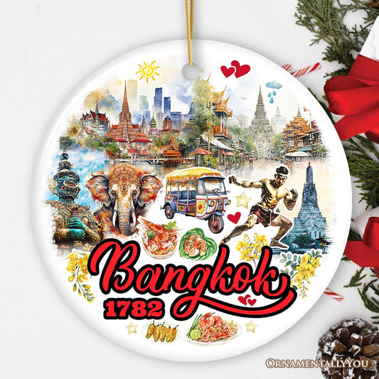 Lively Bangkok City Artistic Ceramic Ornament, Thailand Souvenir and Christmas Decor Keepsake