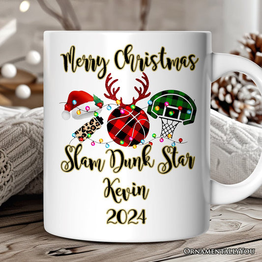 Personalized Mug Basketball Buffalo Plaid Christmas, Team and Coaches Gift