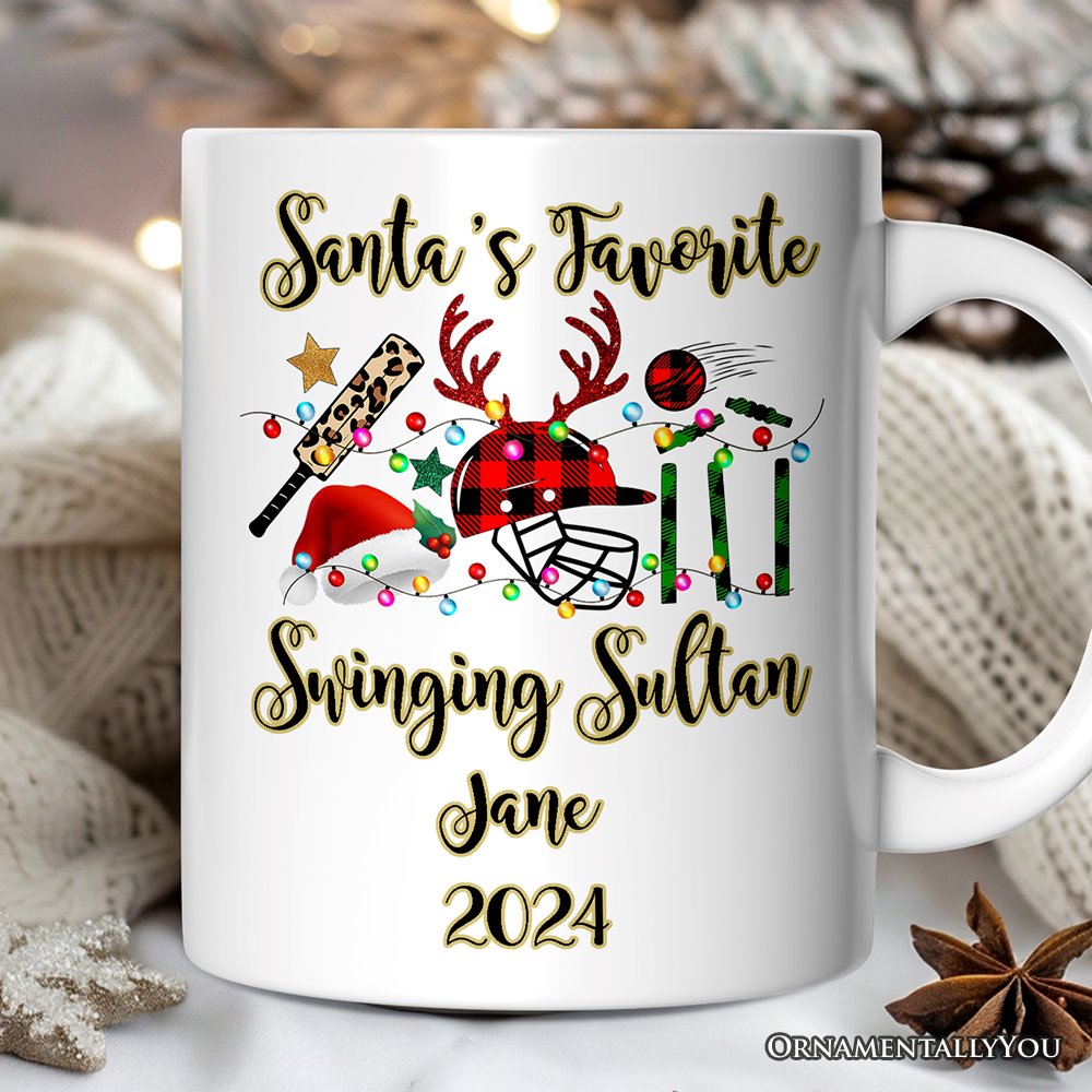 Personalized Mug Cricket Buffalo Plaid Christmas, Team and Coaches Gift