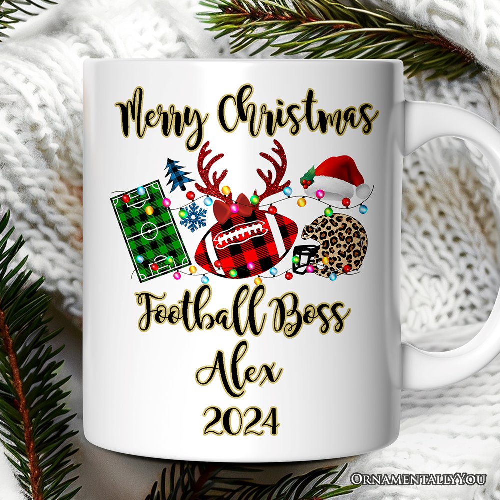 Personalized Mug Football Buffalo Plaid Christmas, Team and Coaches Gift