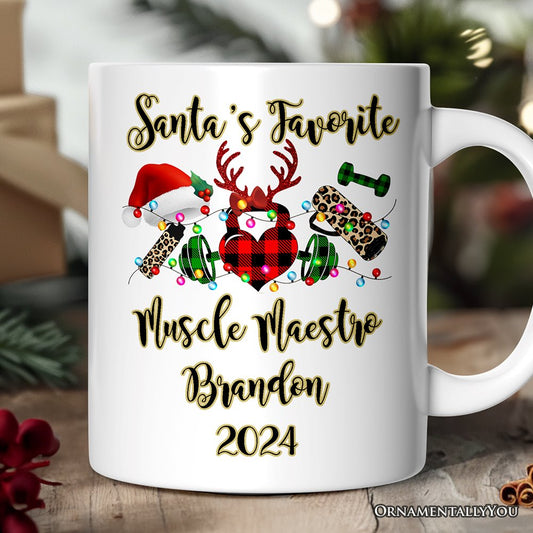 Personalized Mug Gym Buffalo Plaid Christmas, Personal Trainer Gift