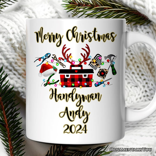 Personalized Mug Handyman Buffalo Plaid Christmas Woodworking Gift