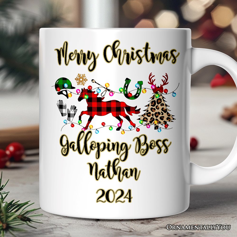 Personalized Mug Horse Buffalo Plaid Christmas, Equestrian Gift