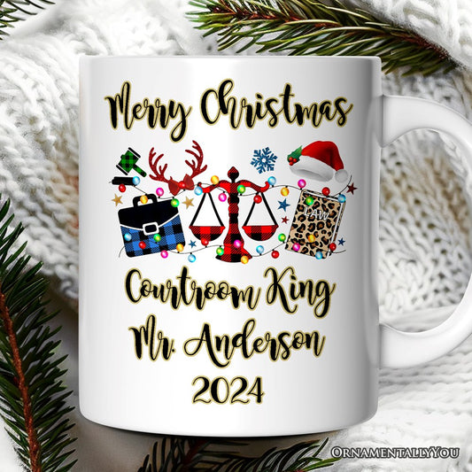 Personalized Mug Law and Legal Theme Buffalo Plaid Christmas, Lawyer and Paralegal Clerk Gift