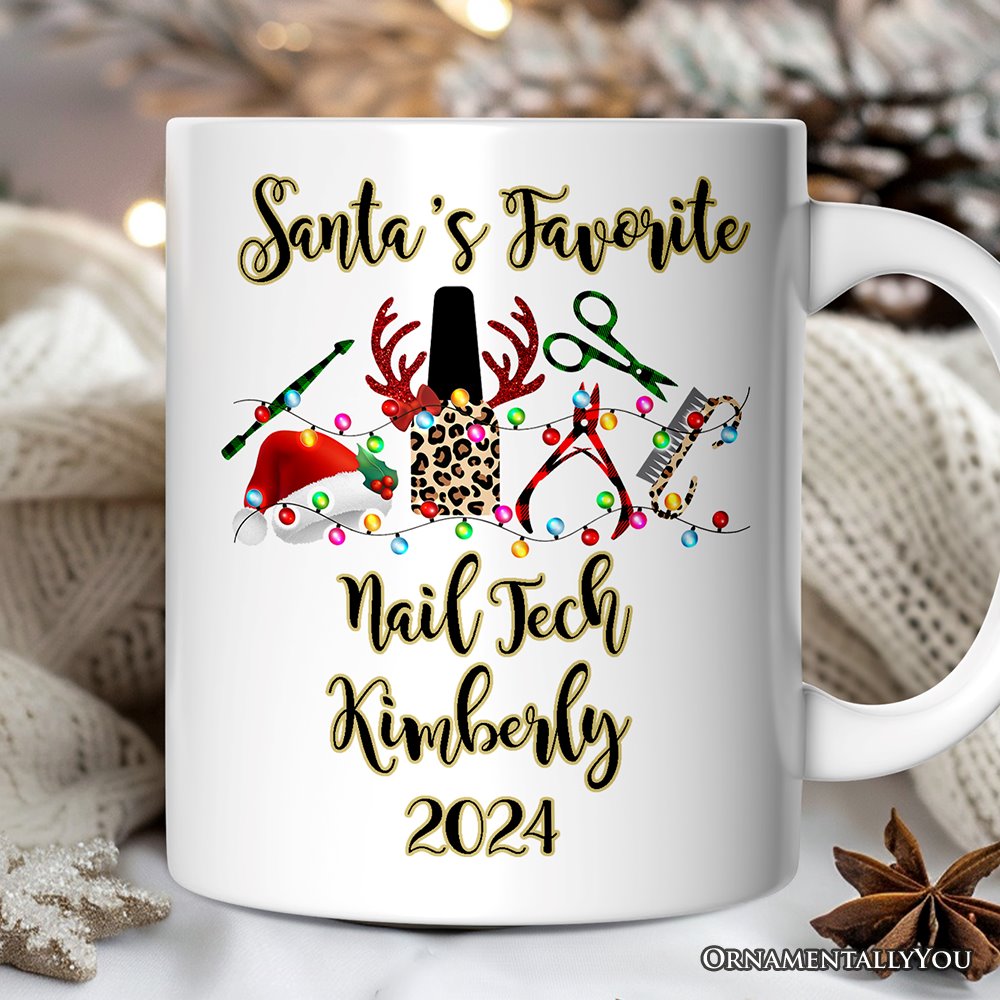 Personalized Mug Nail Tech Buffalo Plaid Christmas, Pedicure Gift