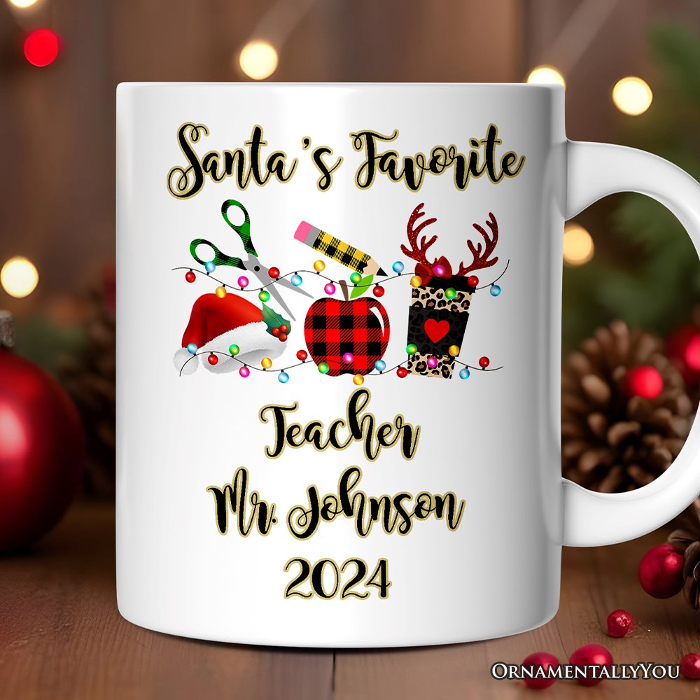 Personalized Mug Merry Christmas Plaid Teacher, School Professional Gift