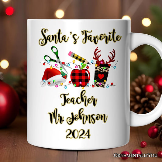 Personalized Mug Merry Christmas Plaid Teacher, School Professional Gift