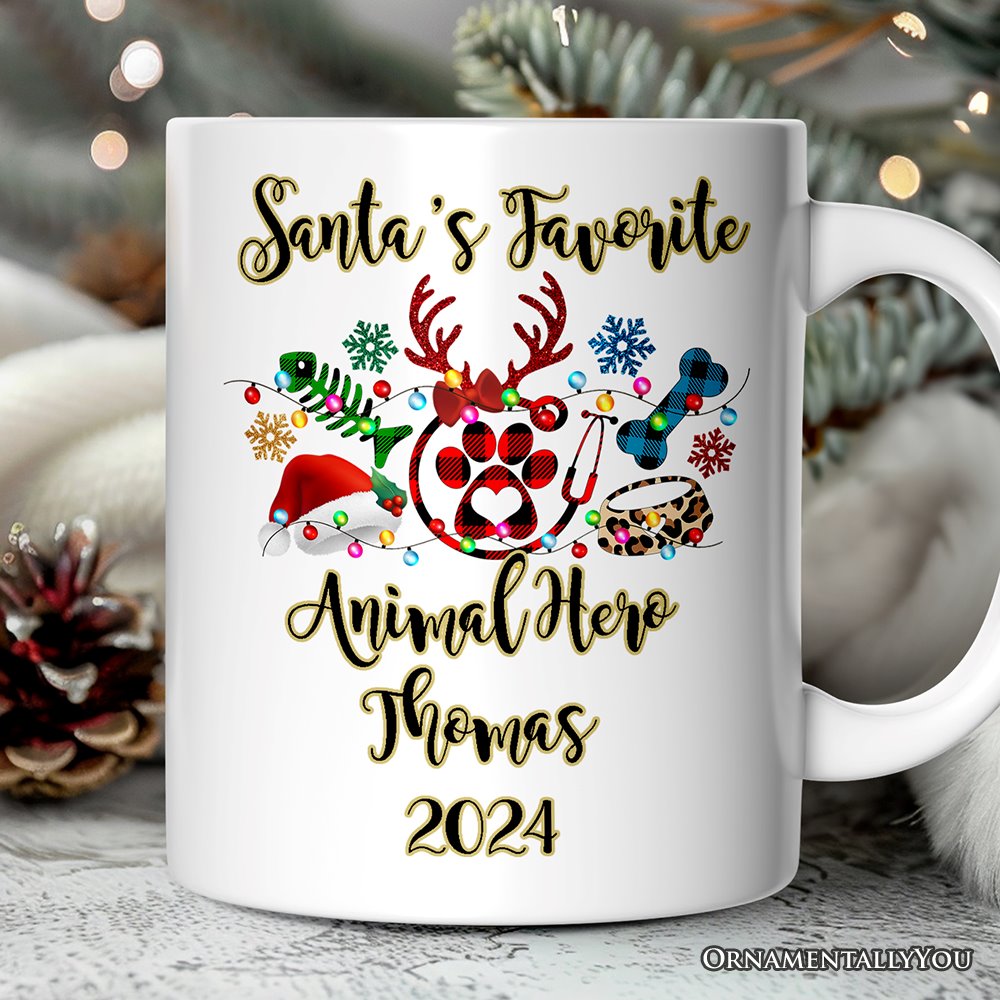 Personalized Mug Pet Themed Buffalo Plaid Veterinarian Christmas, Animal Owner Gift