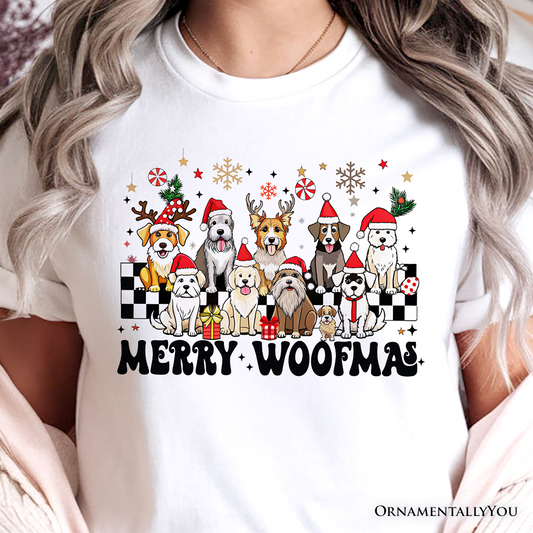 Merry Woofmas Dog Mama T‑Shirt, Dogs With Santa Hats Christmas Tee