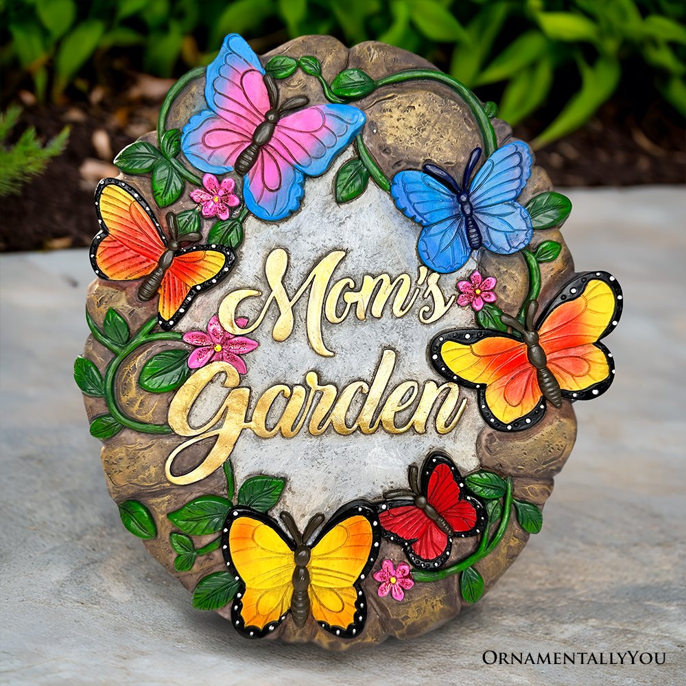 Mom’s Garden with Butterflies Stepping Stone, 9.5" Decorative Outdoor Decoration