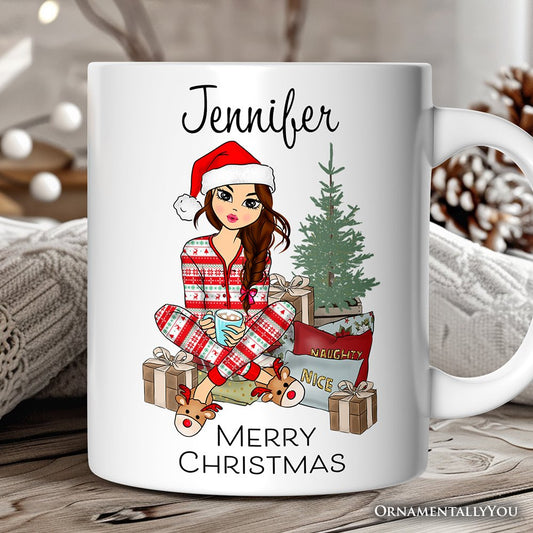 Personalized Girly Girl Christmas Mug, Black, Blonde, Brown Brunette, and Red Hair