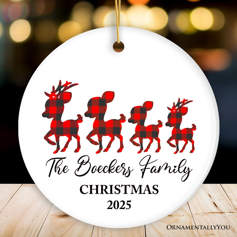 Personalized Plaid Reindeer Family Ornament