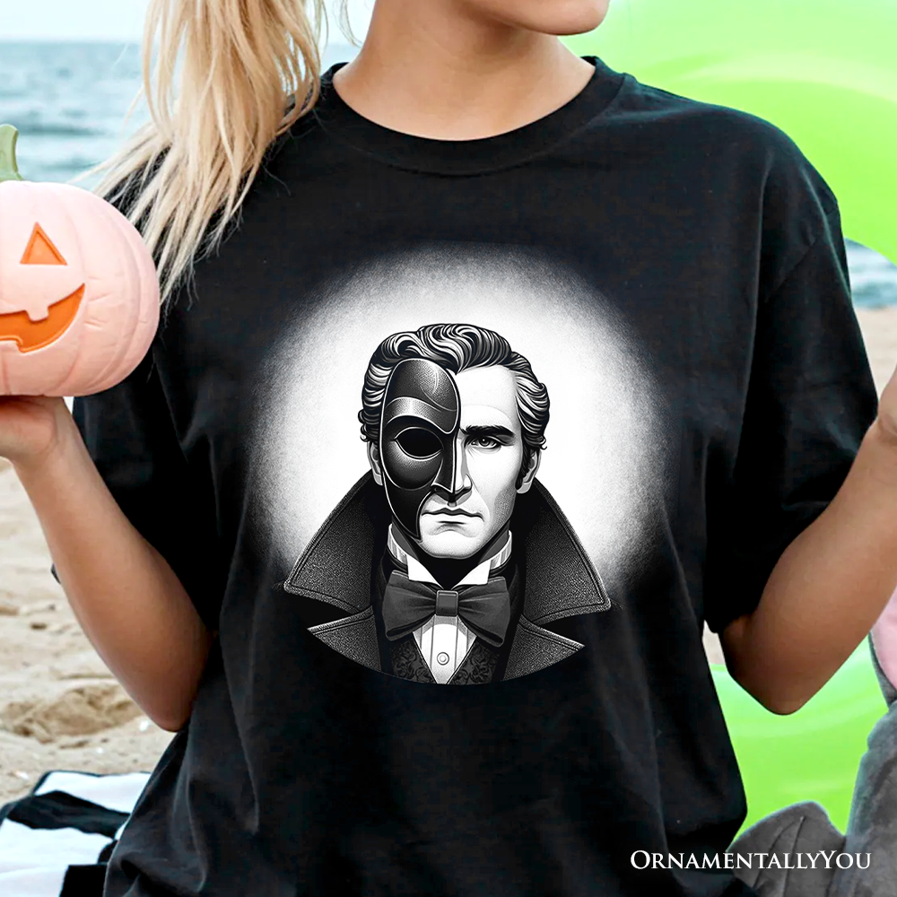 Phantom Opera Spooky Portrait T-Shirt, Horror Villain Theme Halloween Tee
