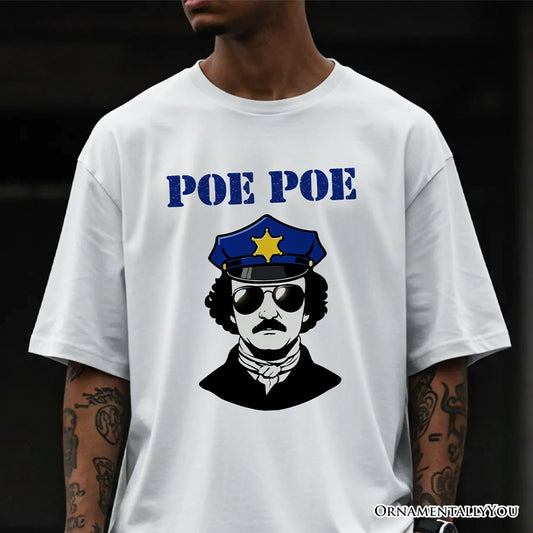 Police Edgar Allan Poe Poe T-Shirt, Navy and White Funny Tee