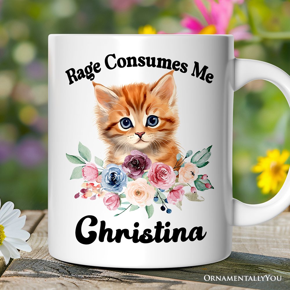 Rage Consumes Me Personalized Mug, Sarcastic Kitten Lover Gift With Custom Name