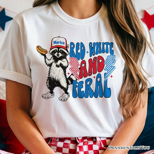 Red, White & Feral Raccoon T-Shirt, Wild Patriot American Tee