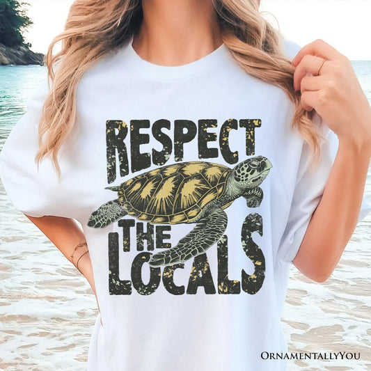 Respect the Locals Turtles T-Shirt, Retro Grunge White and Natural Tee for Ocean and Beach Lovers