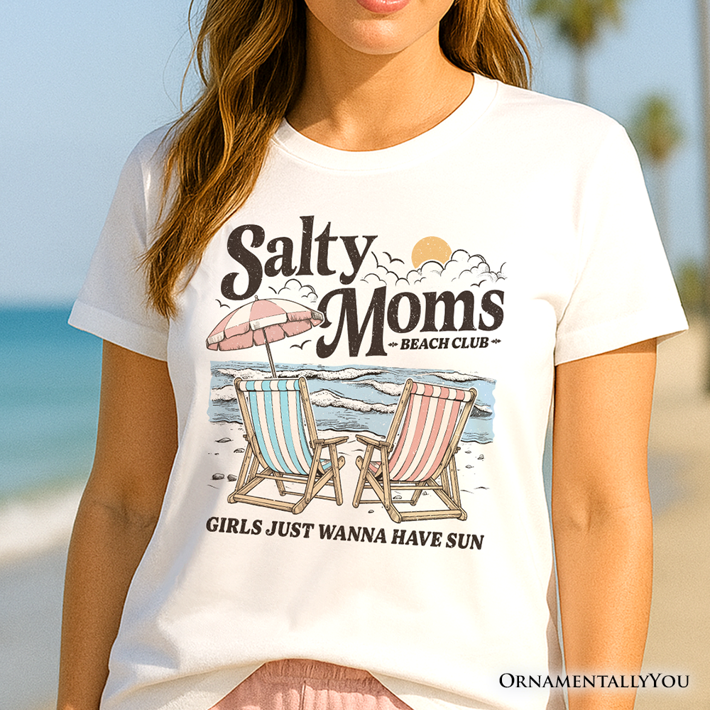 Salty Moms Beach Club T-Shirt, Retro Summer Tee for Ocean Loving Mothers