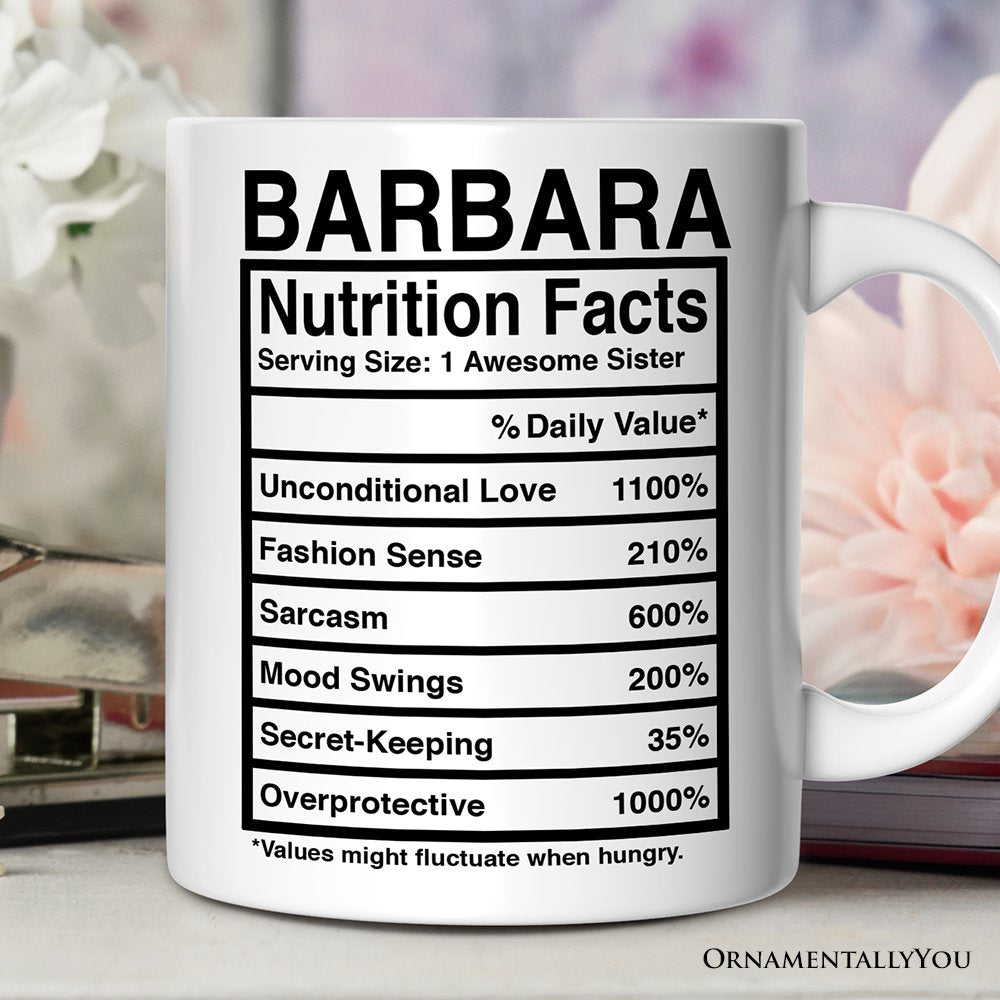 Sister Nutrition Facts Personalized Mug, Birthday Gift With Custom Names and Percentages