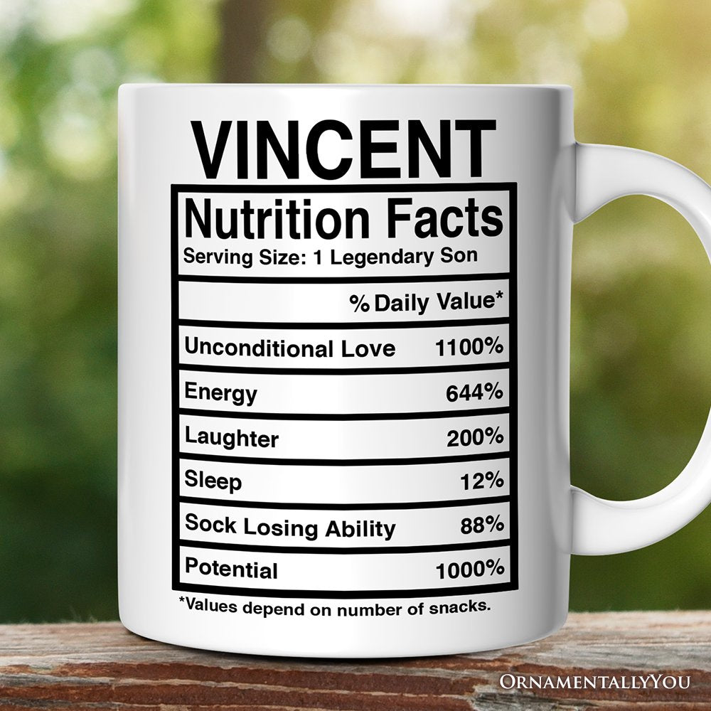 Son Nutrition Facts Personalized Mug, Birthday Gift With Custom Names and Percentages