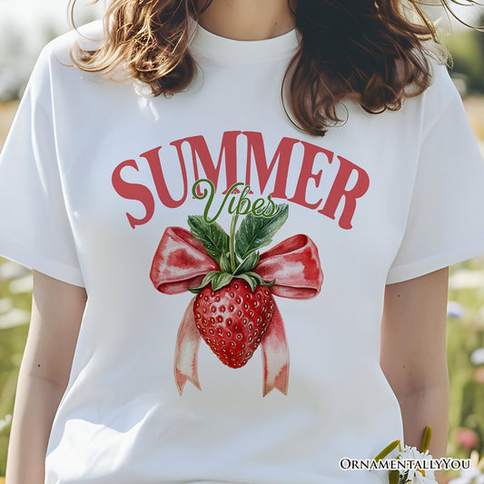 Summer Vibes Strawberry T-Shirt, White, Natural and Navy Seasonal Tee with Coquette Style
