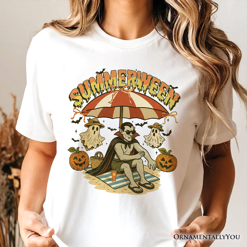 Summerween Vampire Dracula T-Shirt, Retro Halloween Beach Tee for Horror Spooky Summer Season