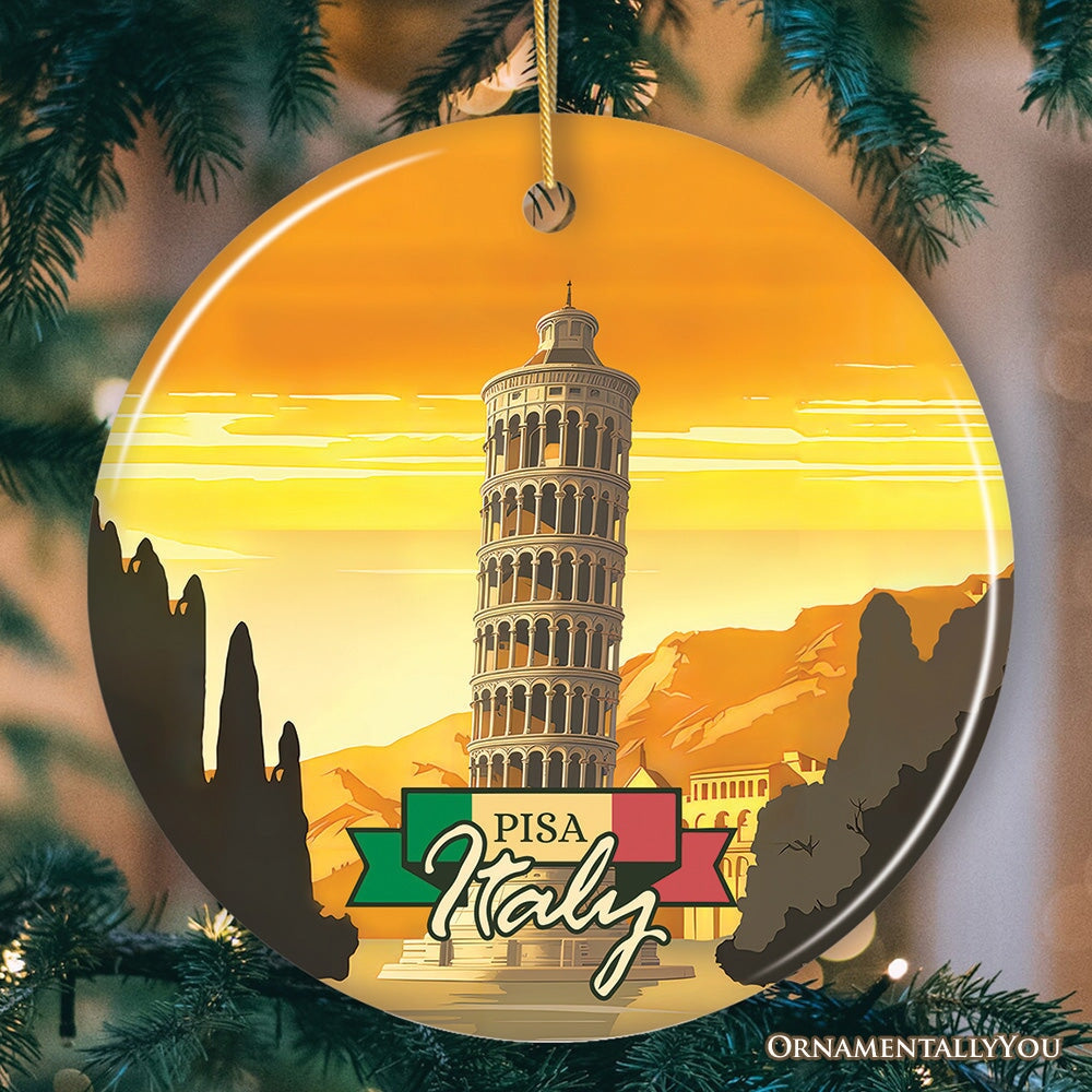 Sunset in Pisa Italy Vintage Art Souvenir Ceramic Christmas Ornament