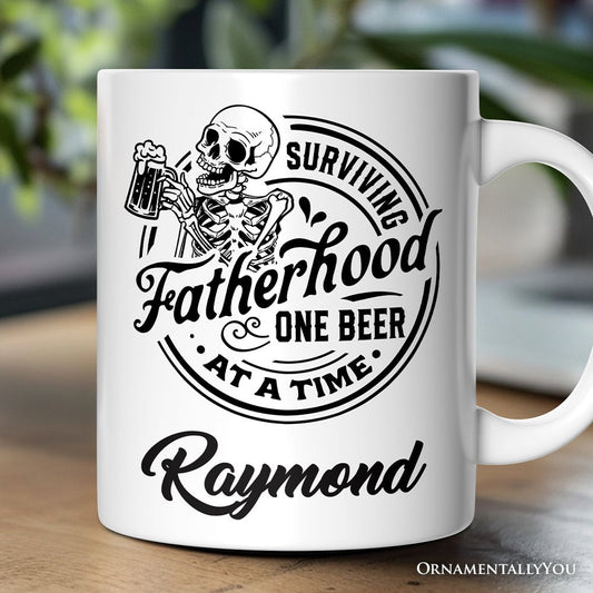 Surviving Fatherhood Personalized Mug, Beer Dad Gift with Custom Name