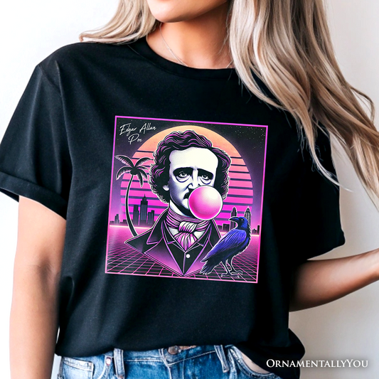 Synthwave 80's Styled Edgar Allan Poe Horror T-Shirt, Vaperwave Classic Retro Neon Halloween Tee