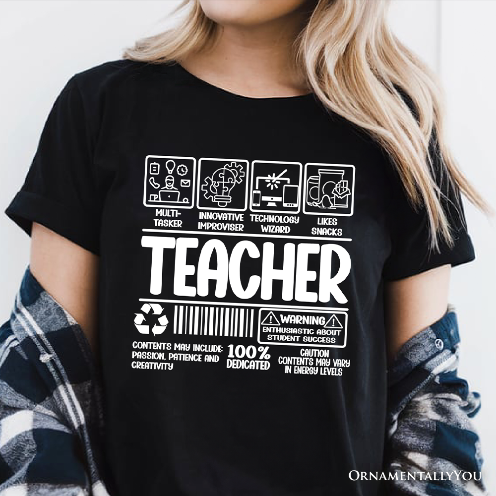 Teacher Label T-Shirt, Funny Barcode Tee for Dedicated Educators