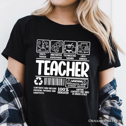 Teacher Label T-Shirt, Funny Barcode Tee for Dedicated Educators