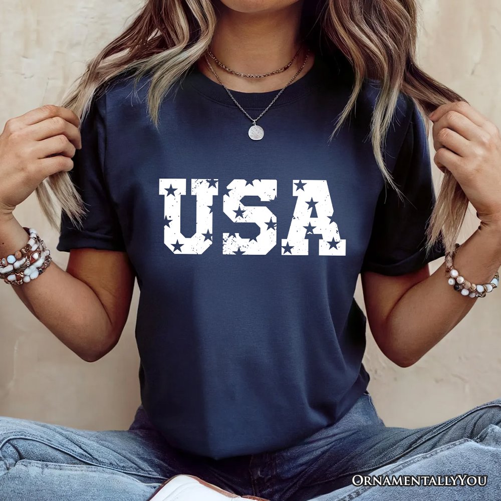 USA Block Letters T-Shirt, Vintage Patriotic Tee for Independence Day