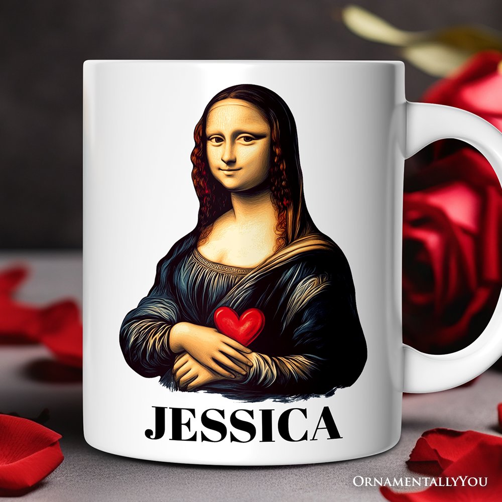 Valentine Style Mona Lisa Personalized Mug, Leonardo da Vinci Vintage Art Lover Gift