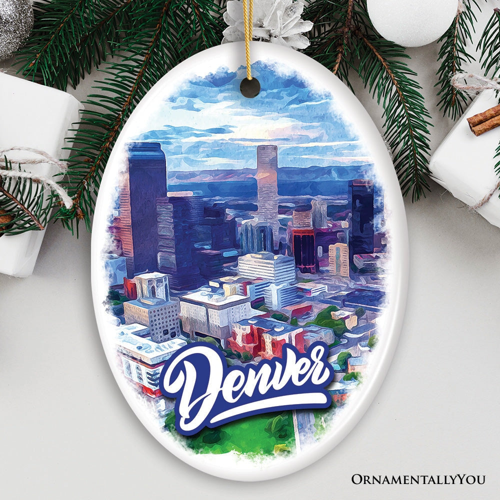Vibrant Watercolor Art Denver Ornament, Colorado Souvenir