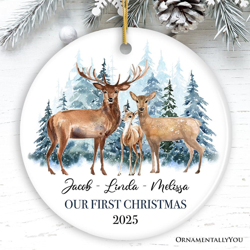 Watercolor Family Deer Christmas Personalized Ornament