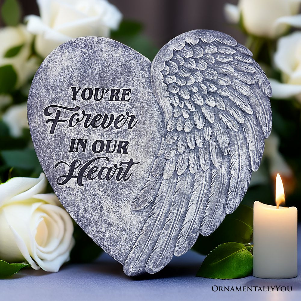 You’re Forever in Our Hearts Angel Wing Stepping Stone, 9.5" Garden Decorative Memorial Resin Figurine