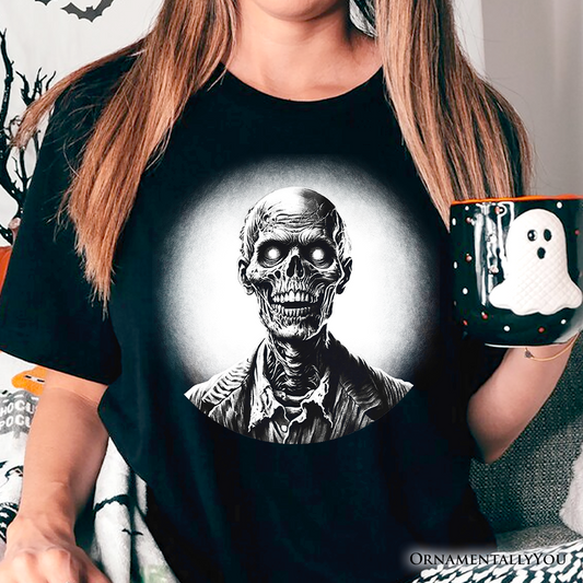 Zombie Spooky Portrait T-Shirt, Horror Villain Theme Halloween Tee