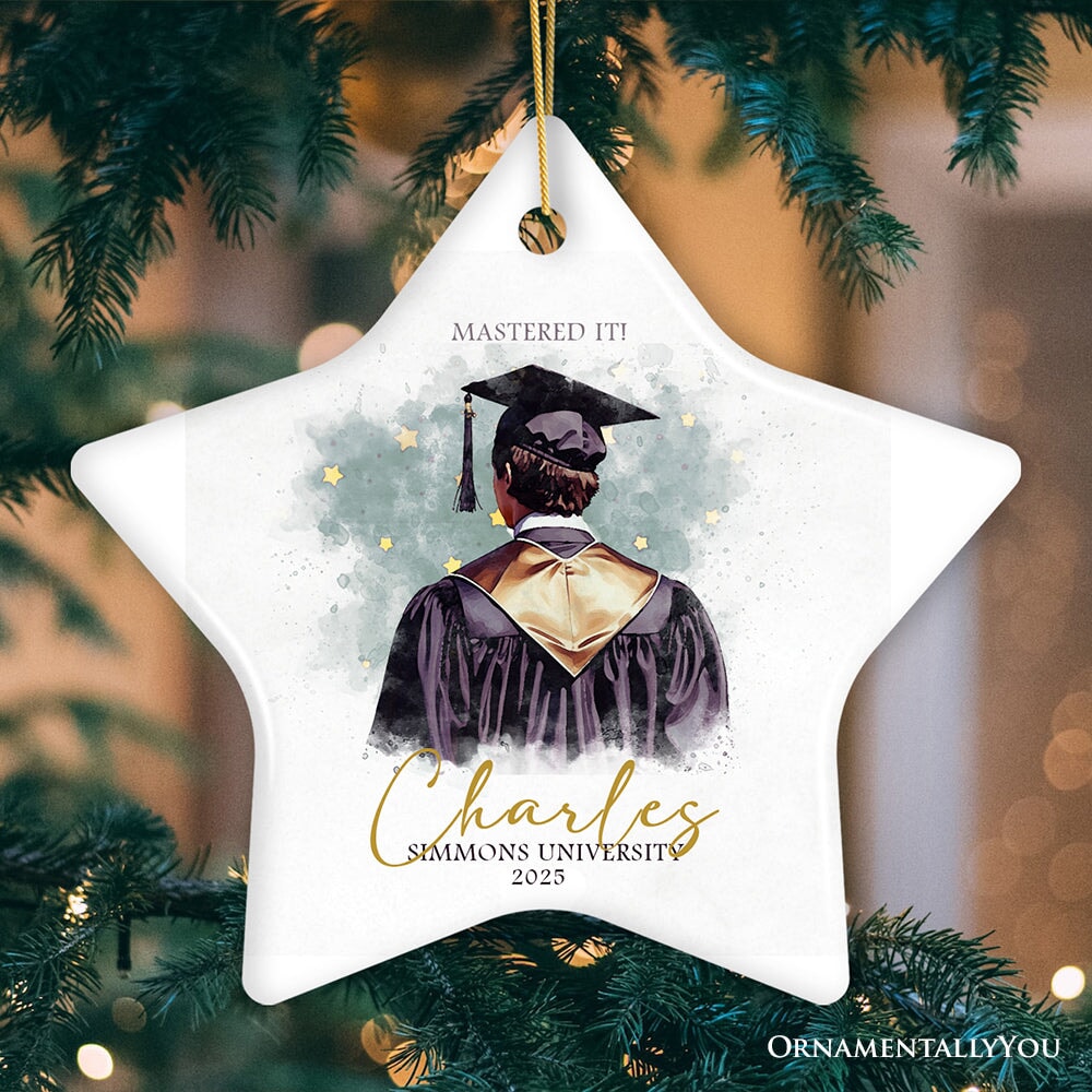 Artistic Graduation Gift Personalized Ornament, Watercolor Art Style Male Student
