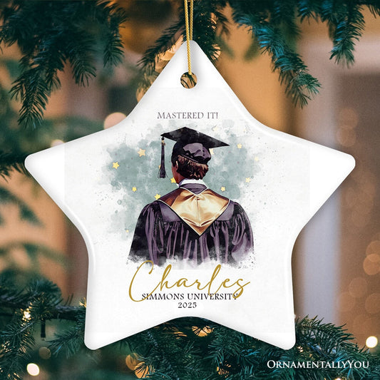 Artistic Graduation Gift Personalized Ornament, Watercolor Art Style Male Student