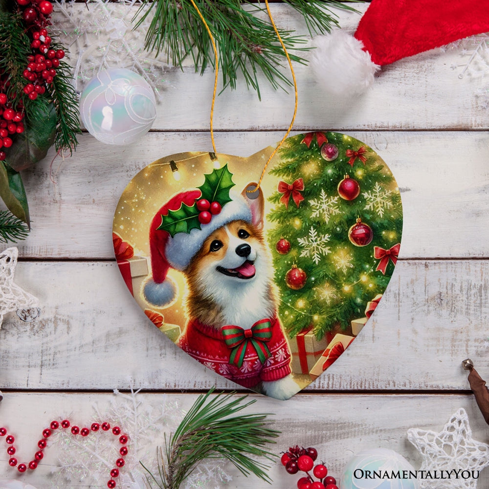 Adorable Welsh Corgi with Santa Hat Ornament, Jolly Christmas for Heartfelt Gift