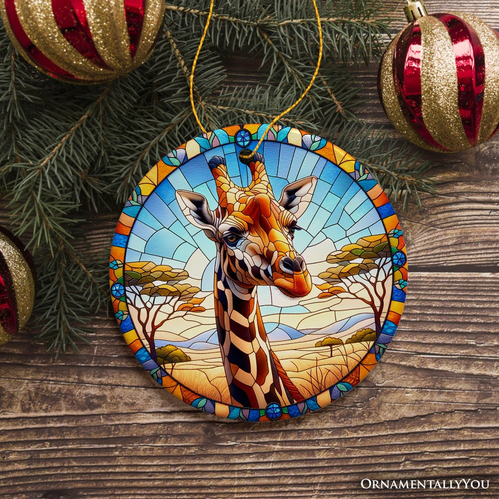 African Giraffe Stained Glass Style Ceramic Ornament, Safari Animals Christmas Gift and Decor
