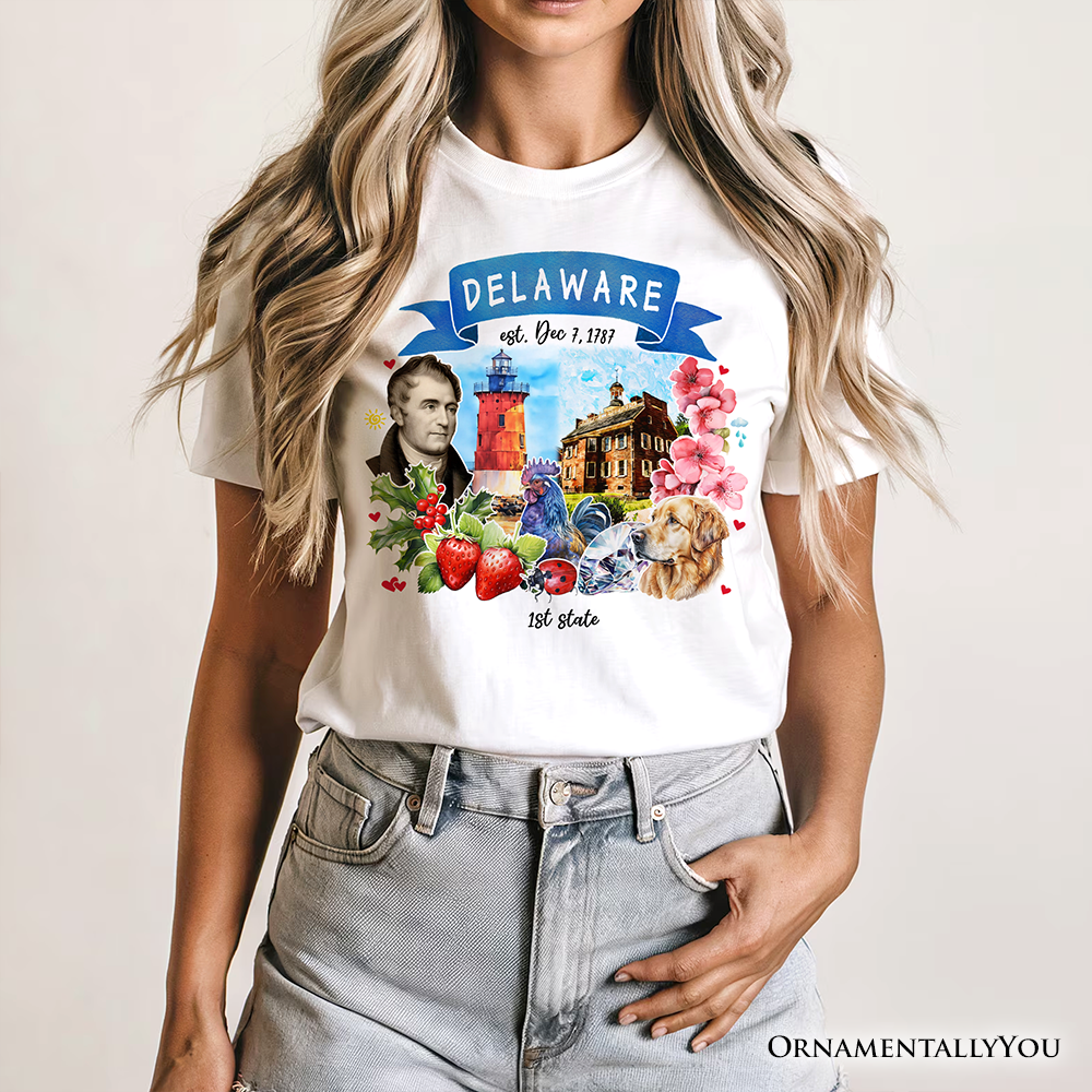 Artistic Delaware State Themes and Landmarks T-Shirt, Tee for History and Travel Lovers