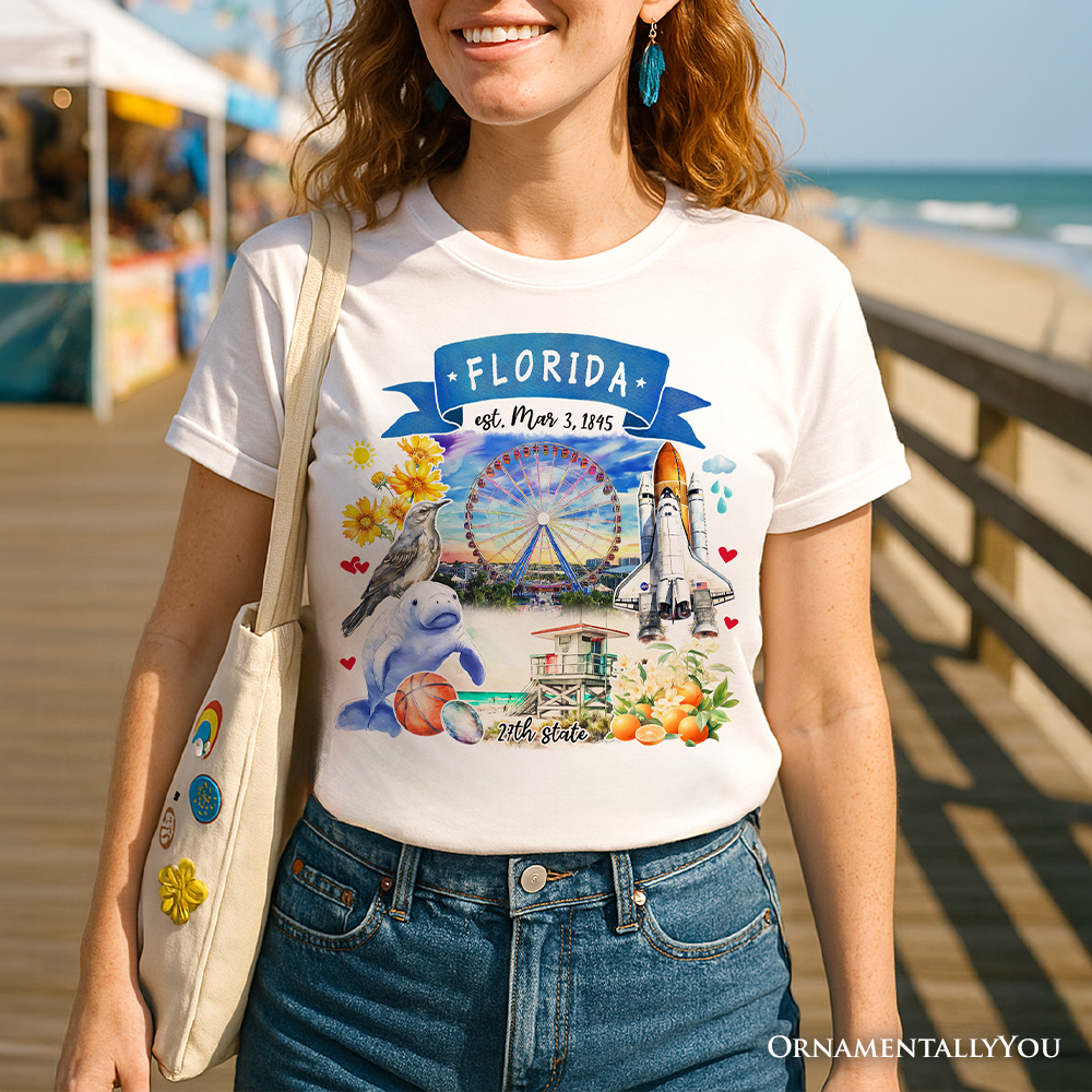 Artistic Florida State Themes and Landmarks T-Shirt, Tee for History and Travel Lovers