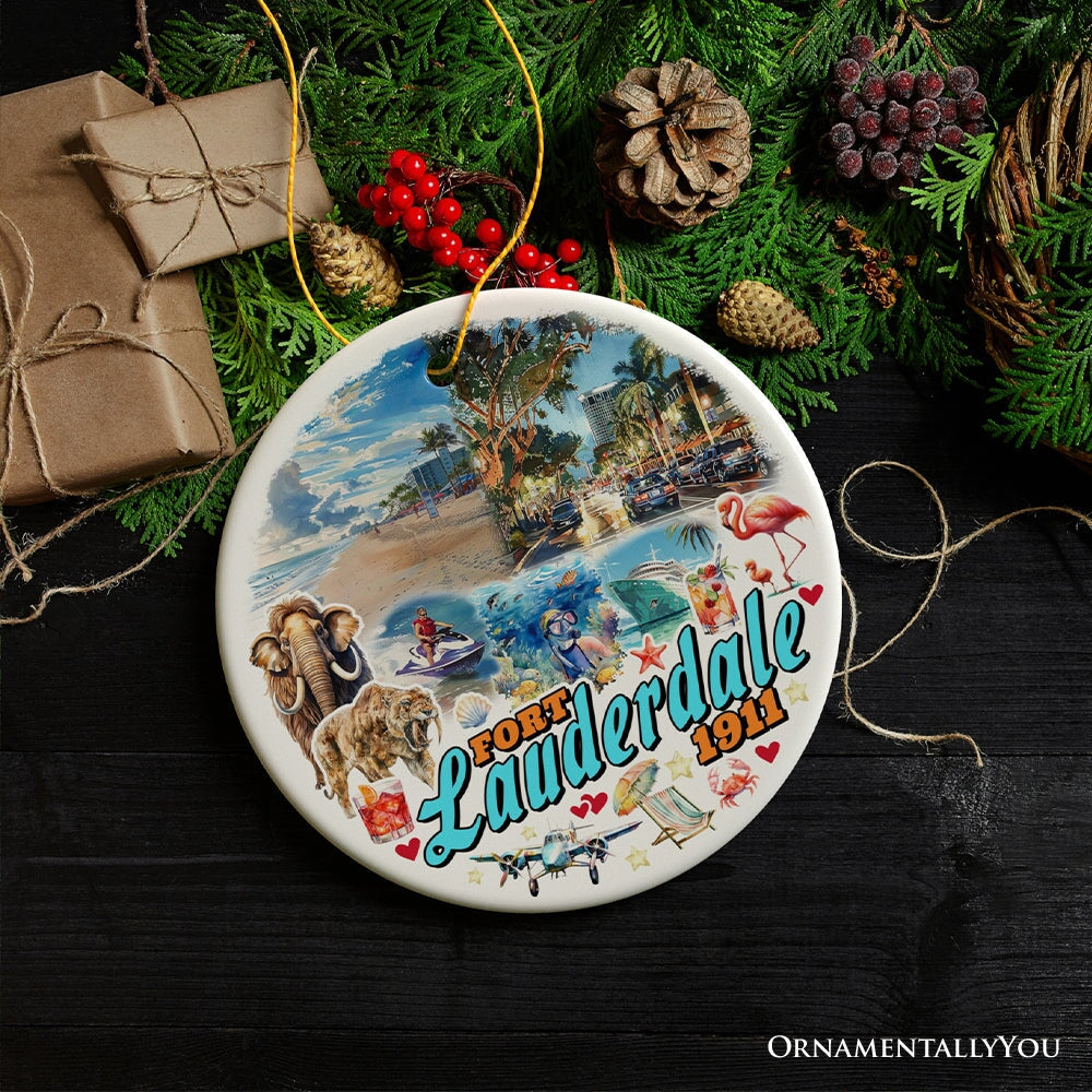 Artistic Fort Lauderdale Watercolor Ornament, Tropical Florida Vacation Beaches and Nature Souvenir