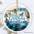 Artistic Great Lakes Michigan State Ornament, Ceramic Landscapes and Travel Souvenir and Gift