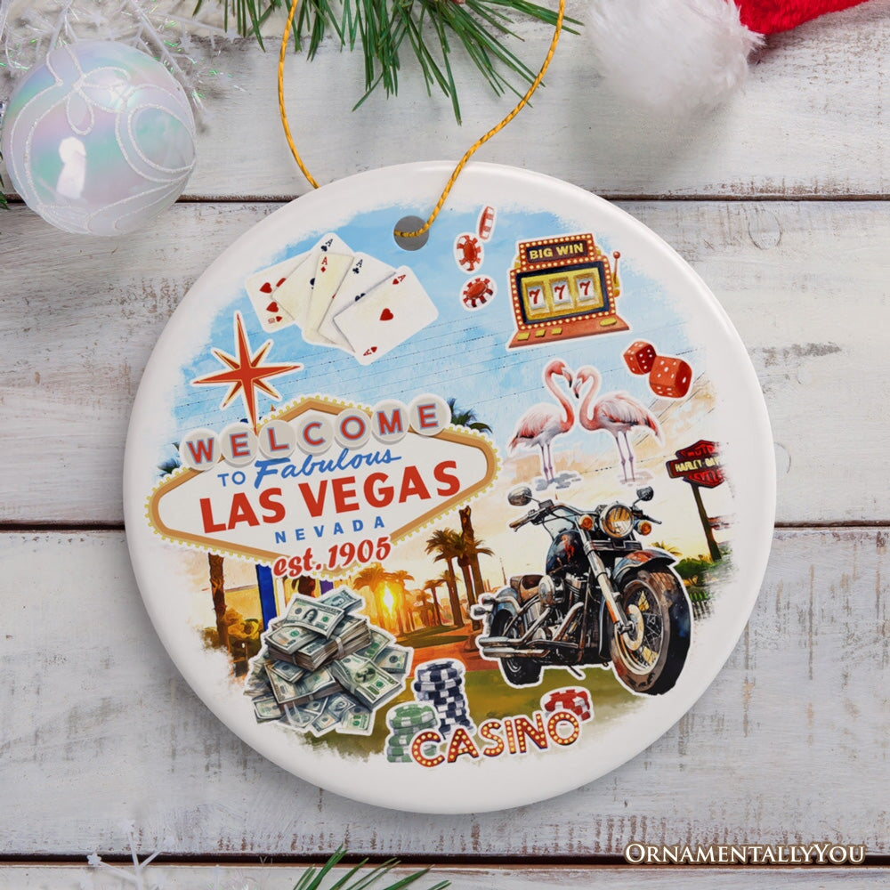 Artistic Las Vegas Collage Art Ceramic Ornament, Slot Machines Cards and Casino Travel Souvenir
